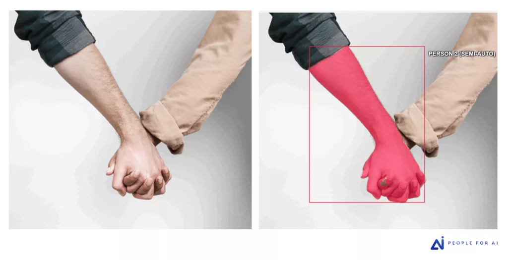 SAM segmentation failure on a hands hold due to interlacing and occlusion.